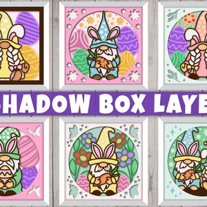 LOT Gnome de Pâques 3D Shadow Box en couches papier découpé