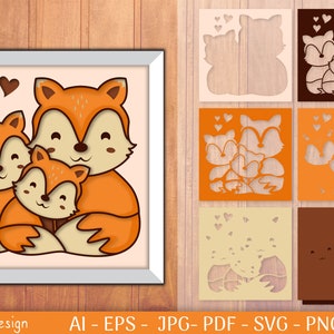 Papercut en couches de la famille Fox Shadow Box