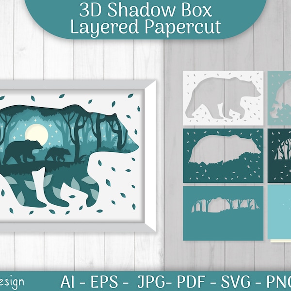 Bear 3D Shadow Box Layered Papercut Bear 3D Shadow Box Layered Papercut