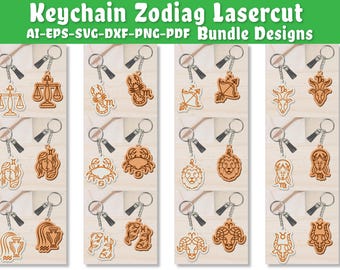 Zodiac Keychain Lasercut Designs – Astrology Sign Gifts (ai, pdf, eps, png, svg, dxf)