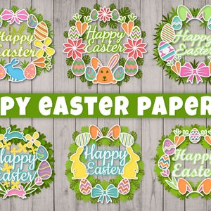 Happy Easter-krans 3D gelaagde papercut BUNDEL