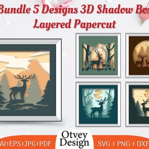 Christmas Deer 3D Shadowbox Layered BUNDLE