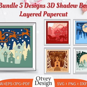 Christmas Santa Sleigh 3D Shadowbox gelaagd