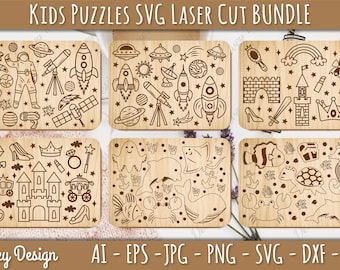 Kids Puzzles SVG BUNDLE Educational Puzzles Laser Cut