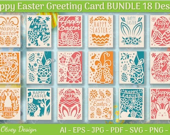 Happy Easter Greeting Card SVG Papercut Bundle (Digital Files)