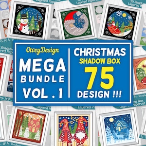 May include: A collection of 75 Christmas shadow box designs. The designs feature a variety of festive themes, including snowmen, Santa Claus, Christmas trees, and winter scenes. The designs are perfect for creating unique and personalized Christmas decorations.