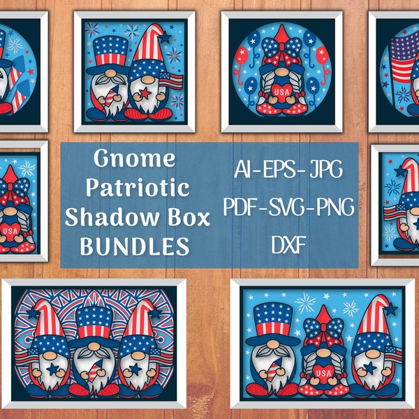 4th of July Gnome Patriotic Shadow box SVG