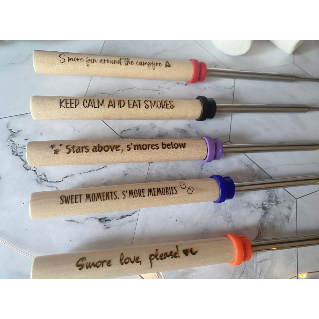 Set of 5 S'mores Roasting Sticks, Marshmallow Skewers With Engraved ...