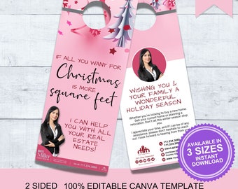 Christmas Real Estate Door Hanger, Realtor Door Hangers, Real Estate Farming, Realtor Door Knocking, Real Estate Winter Marketing, Door Tags