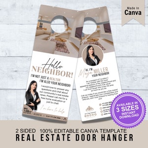 Real Estate Door Hangers Canva, Realtor Door Hangers, Realtor Door Knocking, Real Estate Farming, Real Estate Door Tag, Neighborhood Flyer