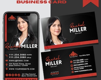 Real Estate Business Card, Real Estate Marketing, Digital Real Estate Business Card Template, Realtor Business Card, Realty Cards Design