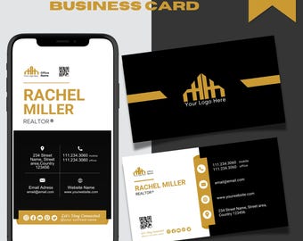 Real Estate Business Card, Real Estate Marketing, Digital Real Estate Business Card Template, Realtor Business Card, Realty Cards Design