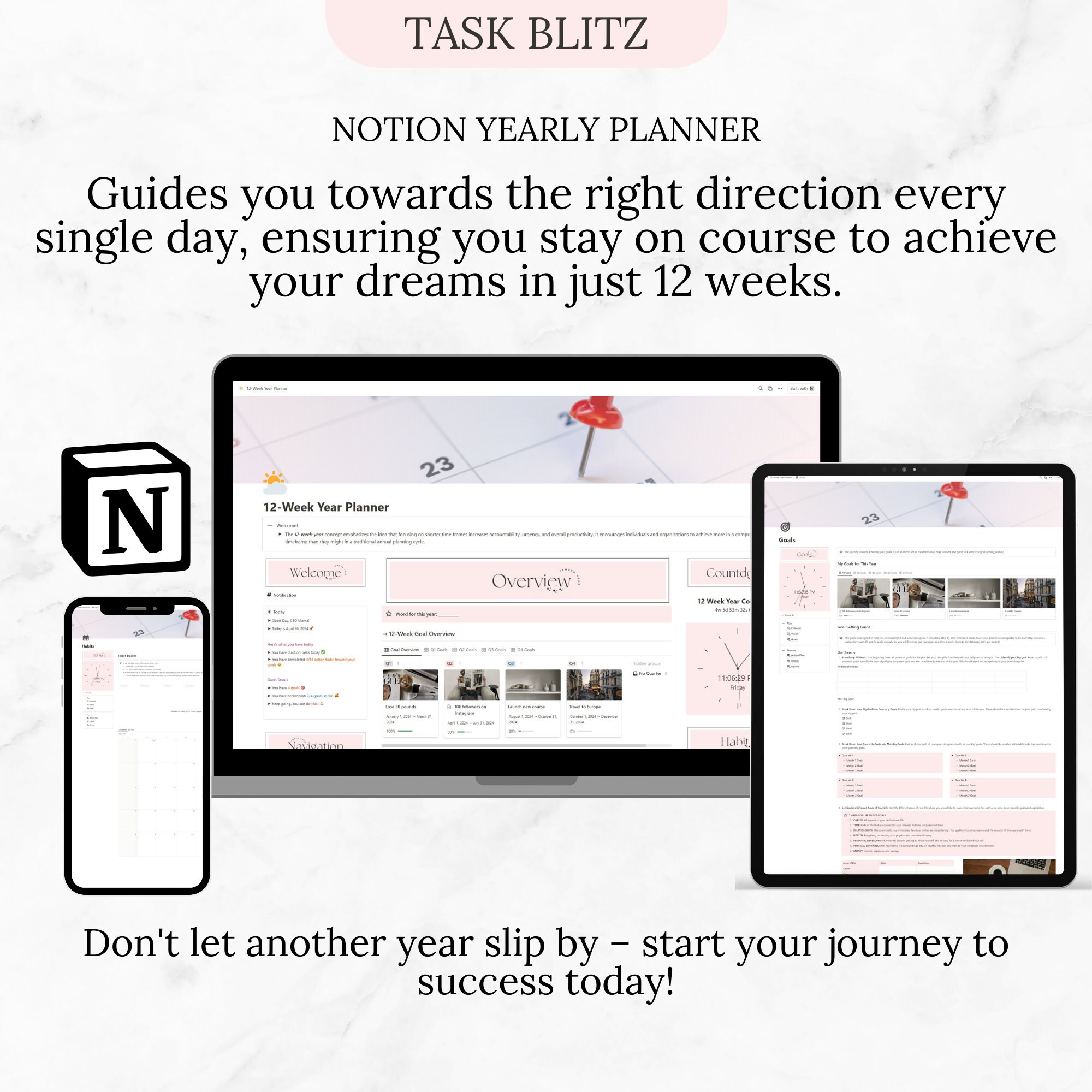 Notion Template Yearly Planner, Notion Life Planner for Business Owner