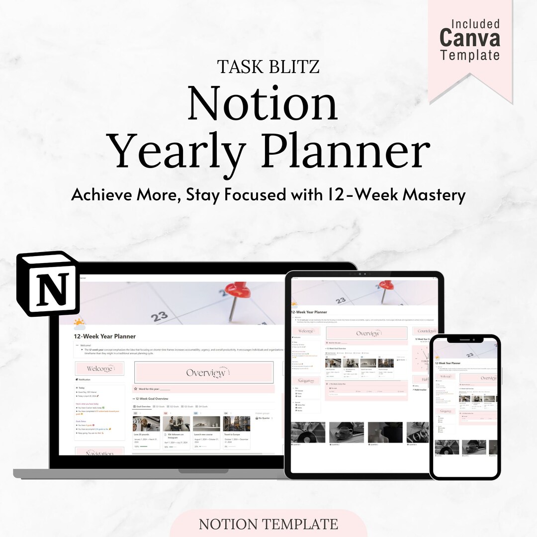 Notion Template Yearly Planner, Notion Life Planner for Business Owner