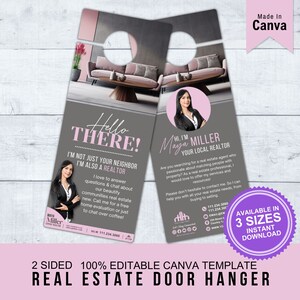 Real Estate Door Hangers Canva, Realtor Door Hangers, Realtor Door Knocking, Real Estate Farming, Real Estate Door Tag, Neighborhood Flyer