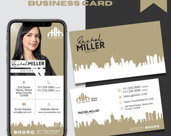 Real Estate Business Card, Real Estate Marketing, Digital Real Estate Business Card Template, Realtor Business Card, Realty Cards Design