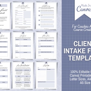 Client Coaching Intake Forms | New Client Welcome Packet Forms | Coaching Worksheet Templates | Business Coach | Life Coach | Canva Template
