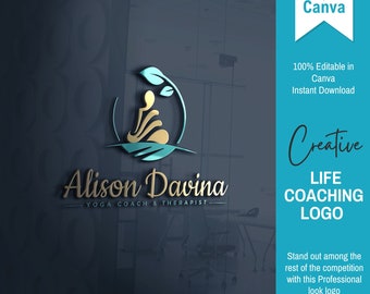 Logotipo de coaching de vida, logotipo de meditación, logotipo espiritual, diseño de logotipo de yoga, logotipo de terapeuta personalizable, luna de diseño de logotipo, diseño de logotipo de bienestar