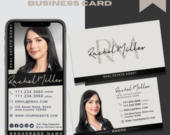 Real Estate Business Card, Real Estate Marketing, Digital Real Estate Business Card Template, Realtor Business Card, Realty Cards Design