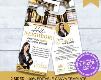 Real Estate Door Hangers, Realtor Door Hangers, Realtor Door Knocking, Real Estate Farming, Real Estate Door Tag, Neighborhood Flyer