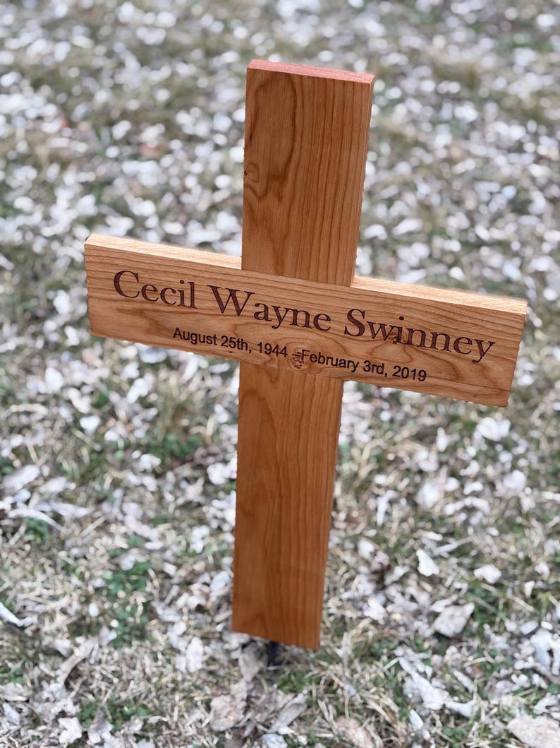 Cemetery Cross Rip Personalized Wooden Memorial Cross With Stake – Custom Grave Marker for ...