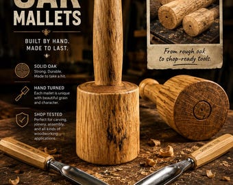 Hand Turned Oak Wood Carving Mallet: Woodworking Tool