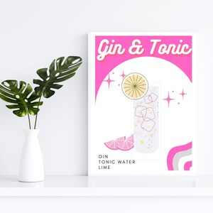 Gin & Tonic Cocktail Digitale Download, Cocktail Wall Art, Cocktail Prints, Bar Cart Wall Art, Bar Cart Prints, Trendy Wall Prints, Download