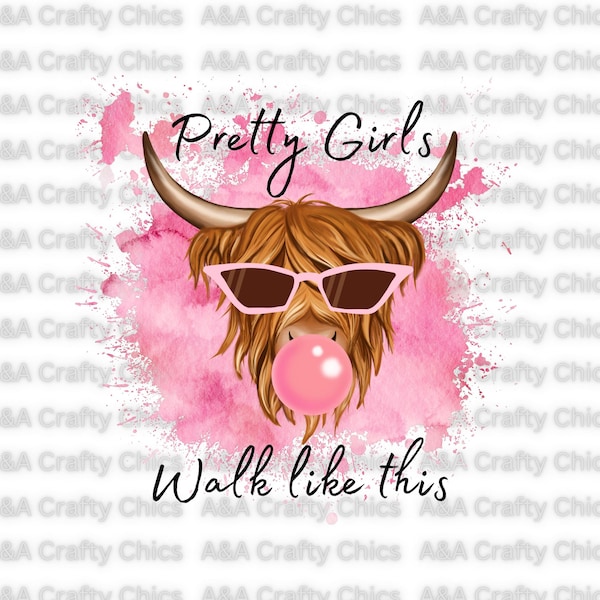 Pretty girl bubble highland cow png