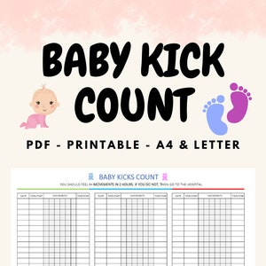 Puede incluir: Gráfico imprimible de conteo de patadas de bebé con tres columnas para rastrear la fecha, la hora de inicio, los movimientos y la hora de detención. El gráfico está diseñado para ayudar a las futuras madres a rastrear los movimientos de su bebé y es una herramienta útil para monitorear la salud fetal.