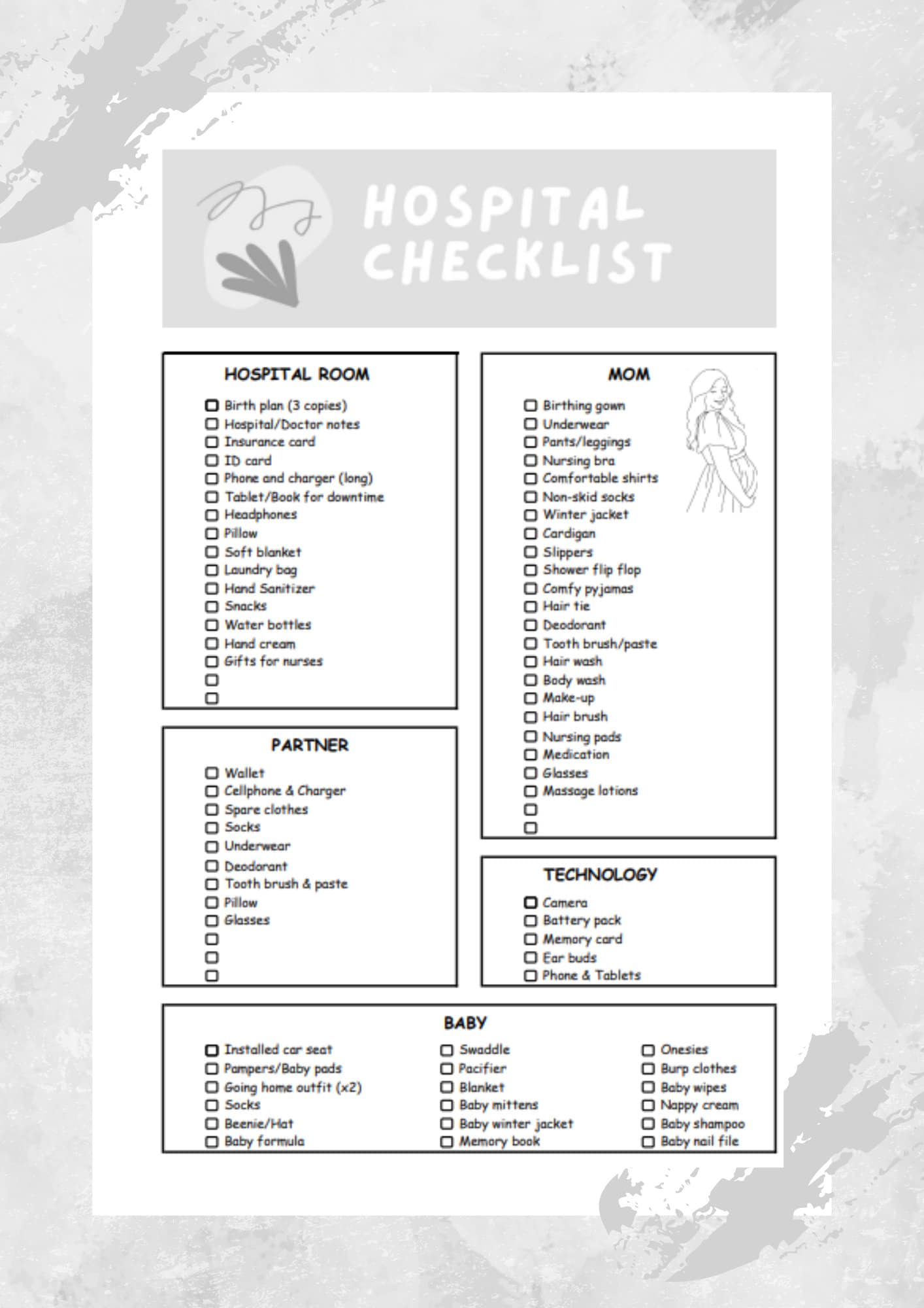 Pregnancy Hospital Checklist, Easy to Use, Labor and Birthing Hospital
