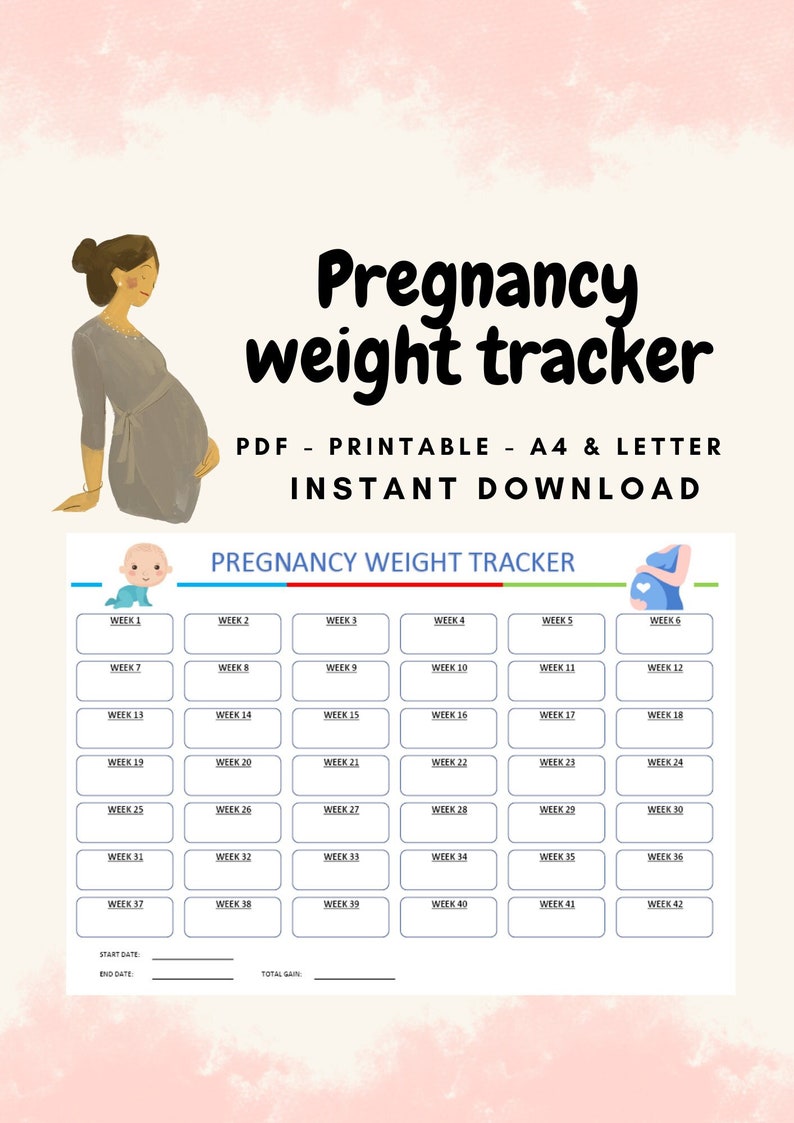 Pregnancy Weight Tracker Printable, Pregnancy Weight Gain Chart