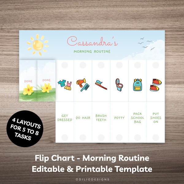 Editable Morning Routine Flip Chart for Kids Before School Routine Chart for Toddler Morning Visual Schedule Checklist with Pictures 0002