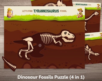 Dinosaur Fossil Puzzle for Kids Matching Game Printable Dino Skeleton Bone Anatomy Activity Toddler Preschool Homeschool Busy Book Worksheet