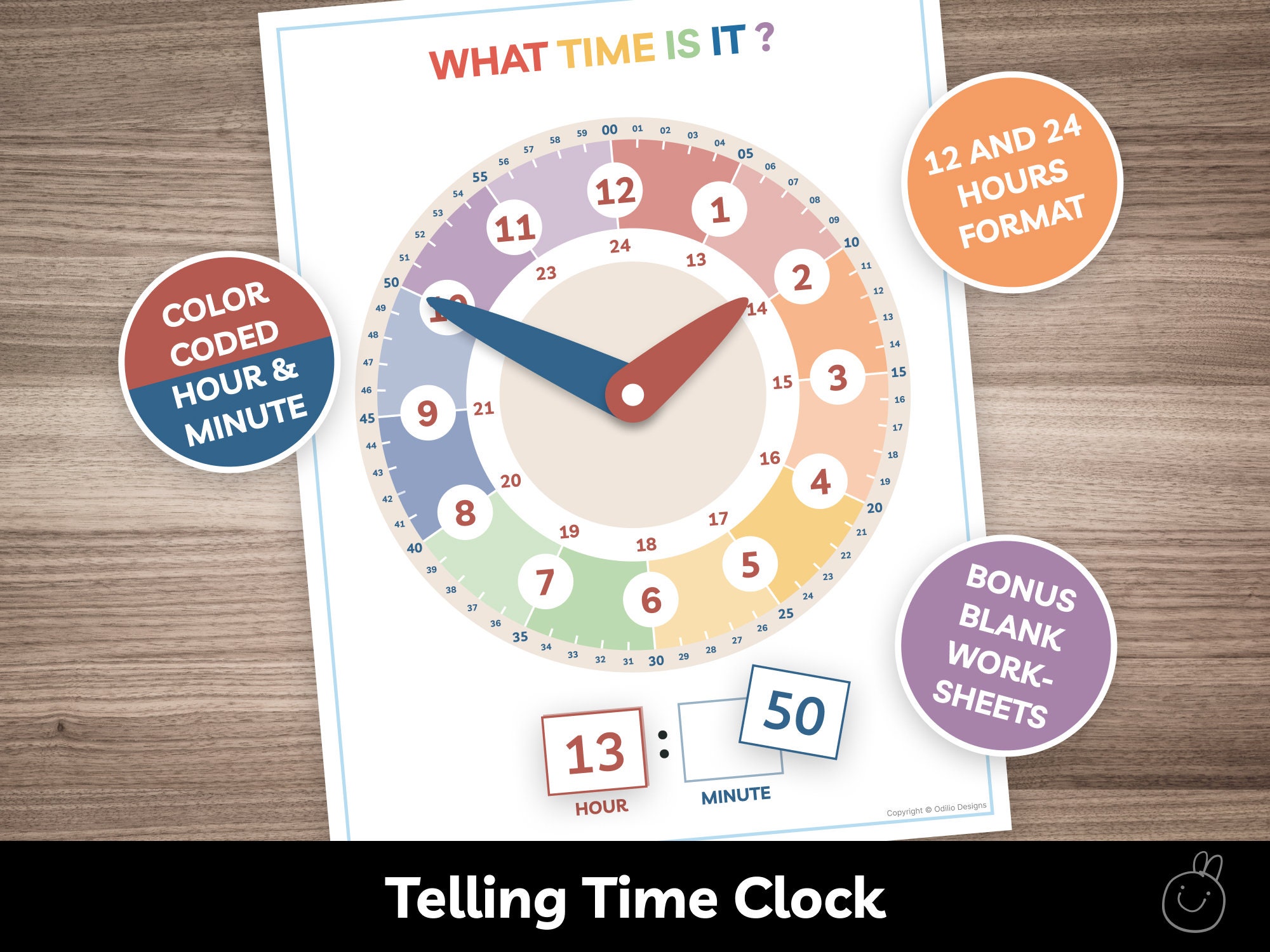 Tell Time Learning Clock Printable Activity DIGITAL DOWNLOAD Teach