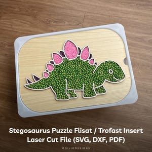 Puzzle Stegosaurus Flisat Insert Trofast Bin Lid - Modello SVG DXF File tagliato al laser per bambini Gioco sensoriale Apprendimento Montessori Attività fai da te