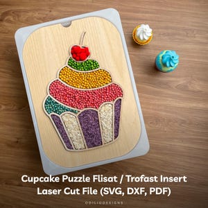 Cupcake Puzzle Flisat Insert Trofast Bin Lid - SVG DXF Template Laser Cut File for Kids Sensory Play Montessori Colors Learning DIY Activity