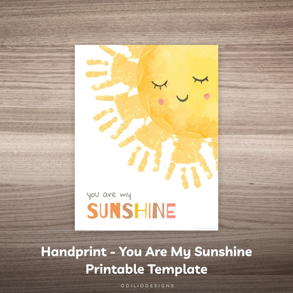 You Are My Sunshine Handprint Art Craft for Kids DIY Hand Print Template Baby Printable Birthday Gift Father Dad Daddy Mother Mom Mommy Mum