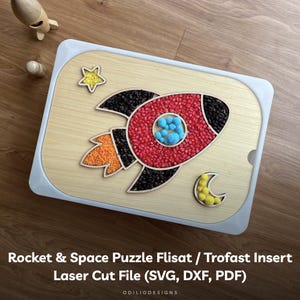 Rocket Space Puzzle Flisat Insert Trofast Bin Lid - SVG DXF Template Laser Cut File for Kids Sensory Play Montessori Learning DIY Activity