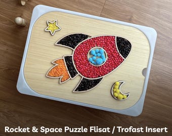 Rocket Space Puzzle Flisat Insert Trofast Bin Lid - SVG DXF Template Laser Cut File for Kids Sensory Play Montessori Learning DIY Activity