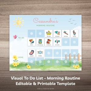 Editable Morning Routine Chart for Kids Before School Checklist Toddler Visual Schedule Printable Daily Responsibility To Do List Photo 0002
