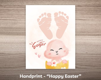 Happy Easter Bunny Footprint Art Craft for Toddler Foot Print Printable Easter Activity Kit Kids Feet Print Template Cute Rabbit Handprint