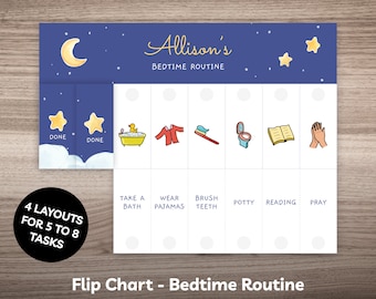 Editable Bedtime Routine Flip Chart for Toddler Bed Time Routine Chart for Kids Evening Visual Schedule Night Checklist with Pictures 0002