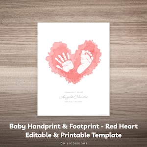 Personalized Baby Handprint Footprint Keepsake Printable Newborn Hand Foot Feet Print Art Craft Template Custom Name Birth Stats Milestone