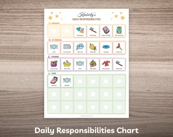 Daily Responsibilities Chart for Kids Morning Afternoon Evening Routine Printable Chore Icons Editable Toddler Visual Schedule To Do List