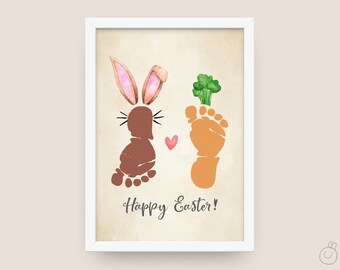 Happy Easter Footprint Art Printable Handprint Craft for Toddler Easter Activity — DIY Home School Kid Feet Print Template for Baby Keepsake