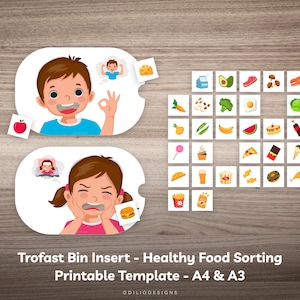 Healthy and Unhealthy Food Sorting Game on Flisat Table Trofast Lid Insert Activity for Toddler Preschool Homeschool Kids Printable Template