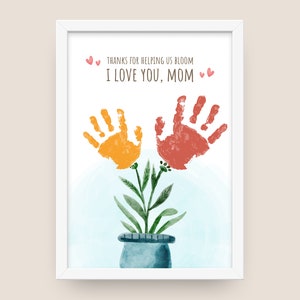 Gracias mamá regalo de niños Dos flores Handprint Art Siblings Hand Print Craft para mamá Regalo de cumpleaños para el día de la madre del niño pequeño