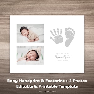 Nouveau-né Handprint Footprint Kit Personnalisé Bébé Garçon Fille Souvenir Imprimable Naissance Annonce Signe 2 Photo Nom Naissance Stat Milestone Card