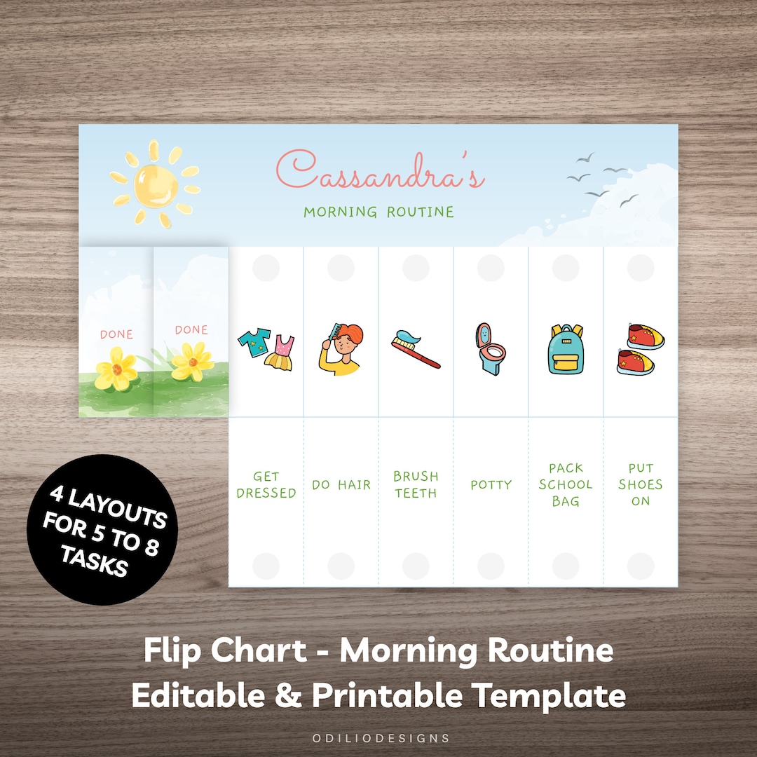 Editable Morning Routine Flip Chart for Kids Before School - Etsy España