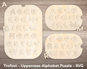 Flisat Insert Alphabet Puzzle SVG Laser Cut File for Kids Uppercase Alphabet Learning Sensory Table Activity for Small Large Trofast Bin Lid